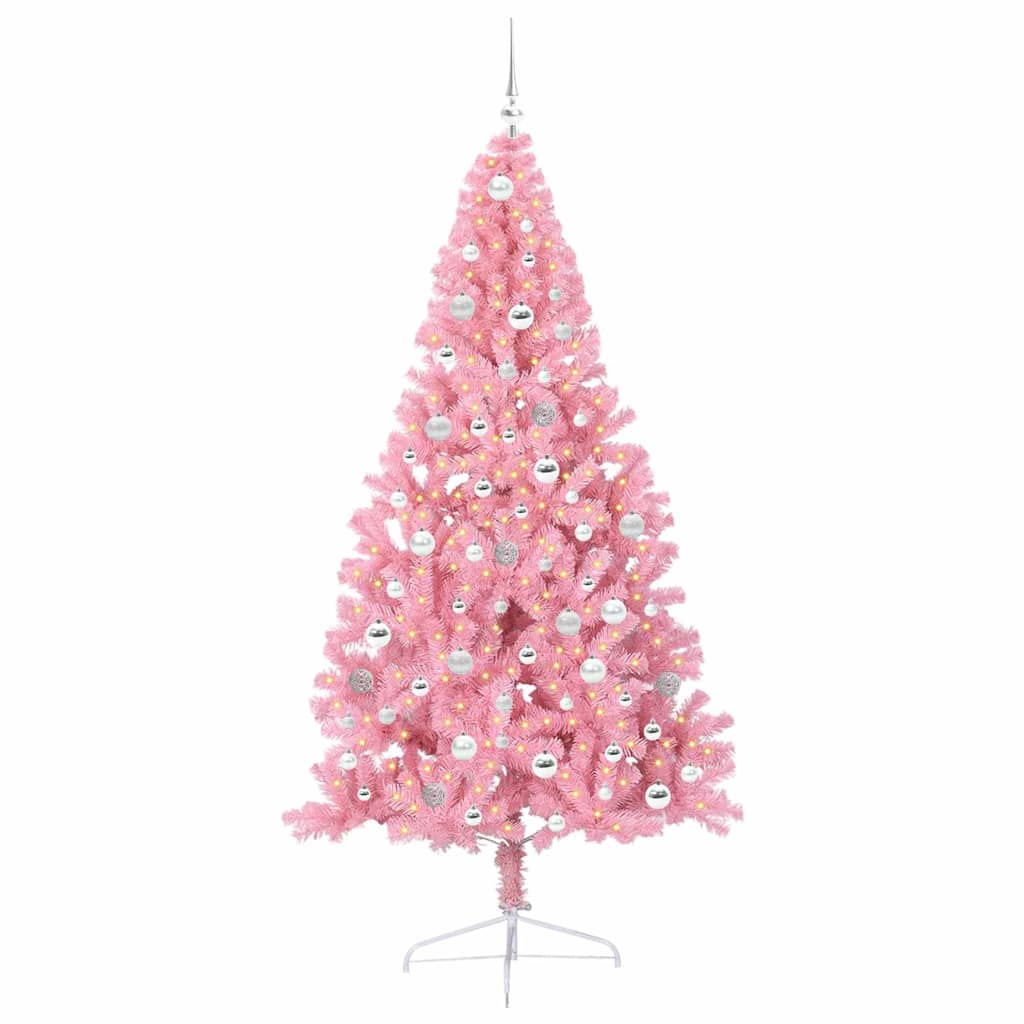 Artificial Pre-lit Christmas Tree with 300 LEDs Pink 210 cm PVC