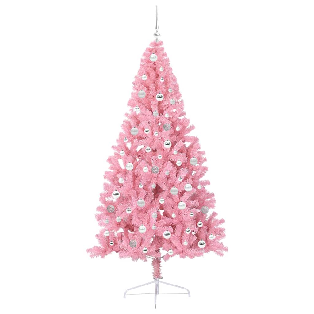 Artificial Pre-lit Christmas Tree with 300 LEDs Pink 210 cm PVC