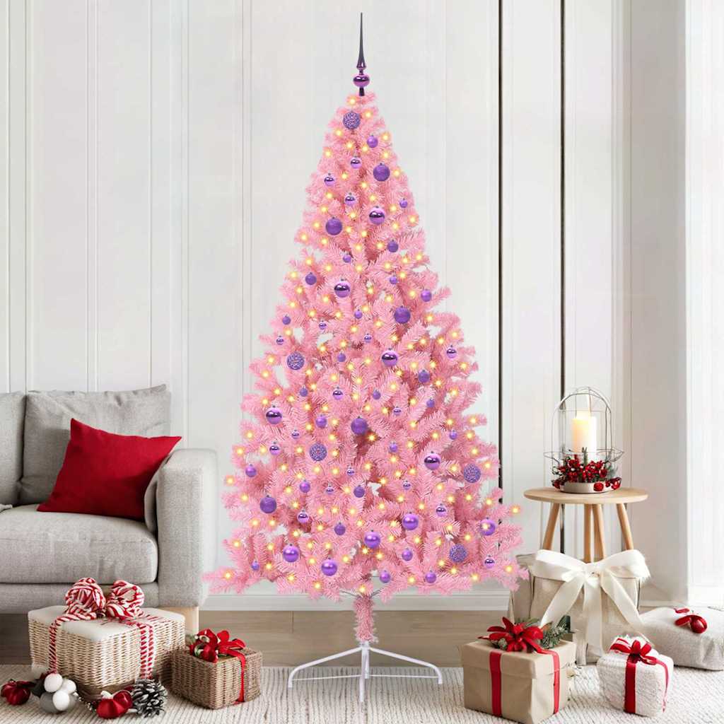 Artificial Pre-lit Christmas Tree with 300 LEDs Pink 210 cm PVC