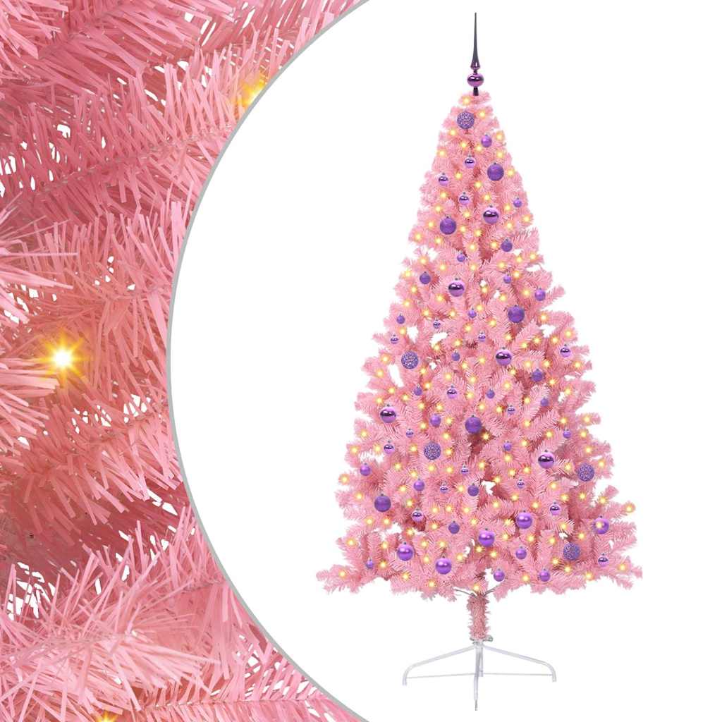 Artificial Pre-lit Christmas Tree with 300 LEDs Pink 210 cm PVC