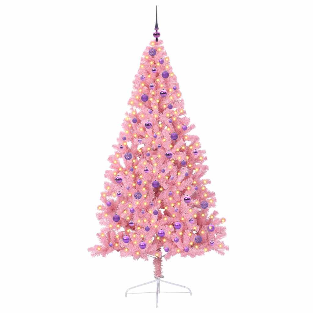 Artificial Pre-lit Christmas Tree with 300 LEDs Pink 210 cm PVC