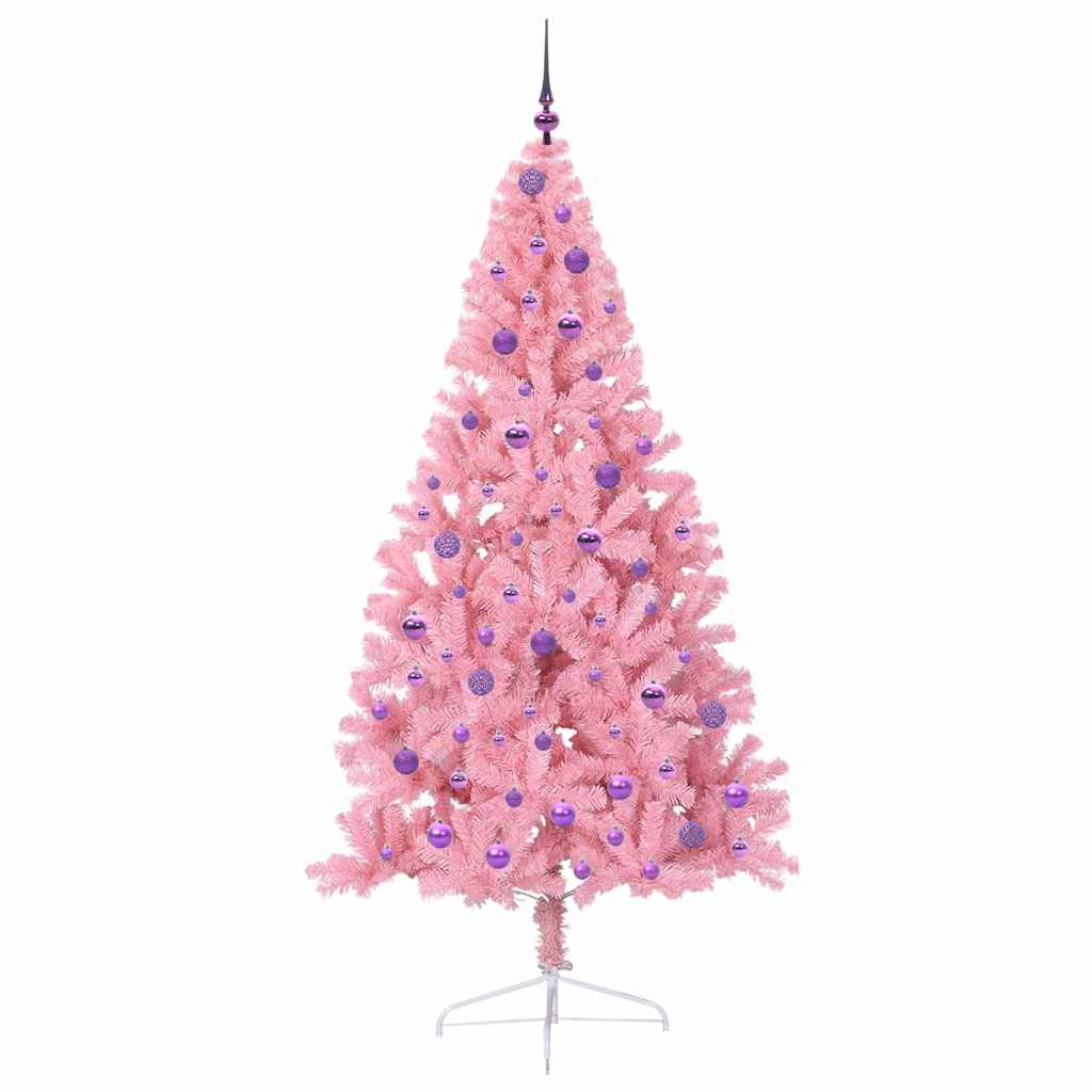 Artificial Pre-lit Christmas Tree with 300 LEDs Pink 210 cm PVC