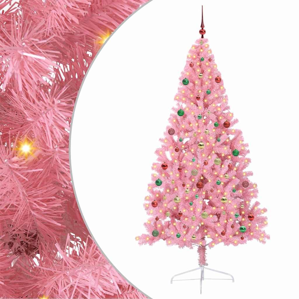 Artificial Pre-lit Christmas Tree with 300 LEDs Pink 210 cm PVC