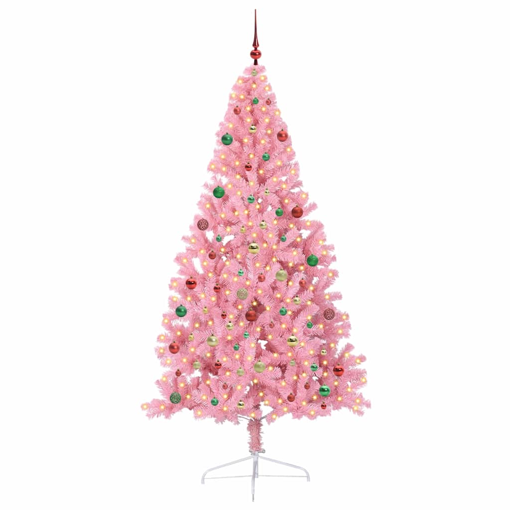 Artificial Pre-lit Christmas Tree with 300 LEDs Pink 210 cm PVC