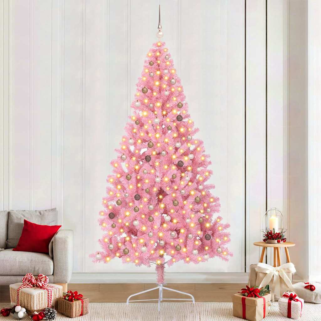 Artificial Pre-lit Christmas Tree with 300 LEDs Pink 240 cm PVC