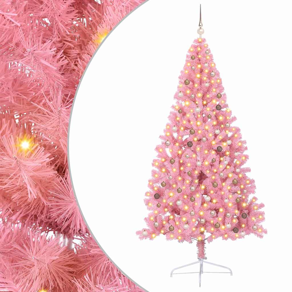 Artificial Pre-lit Christmas Tree with 300 LEDs Pink 240 cm PVC