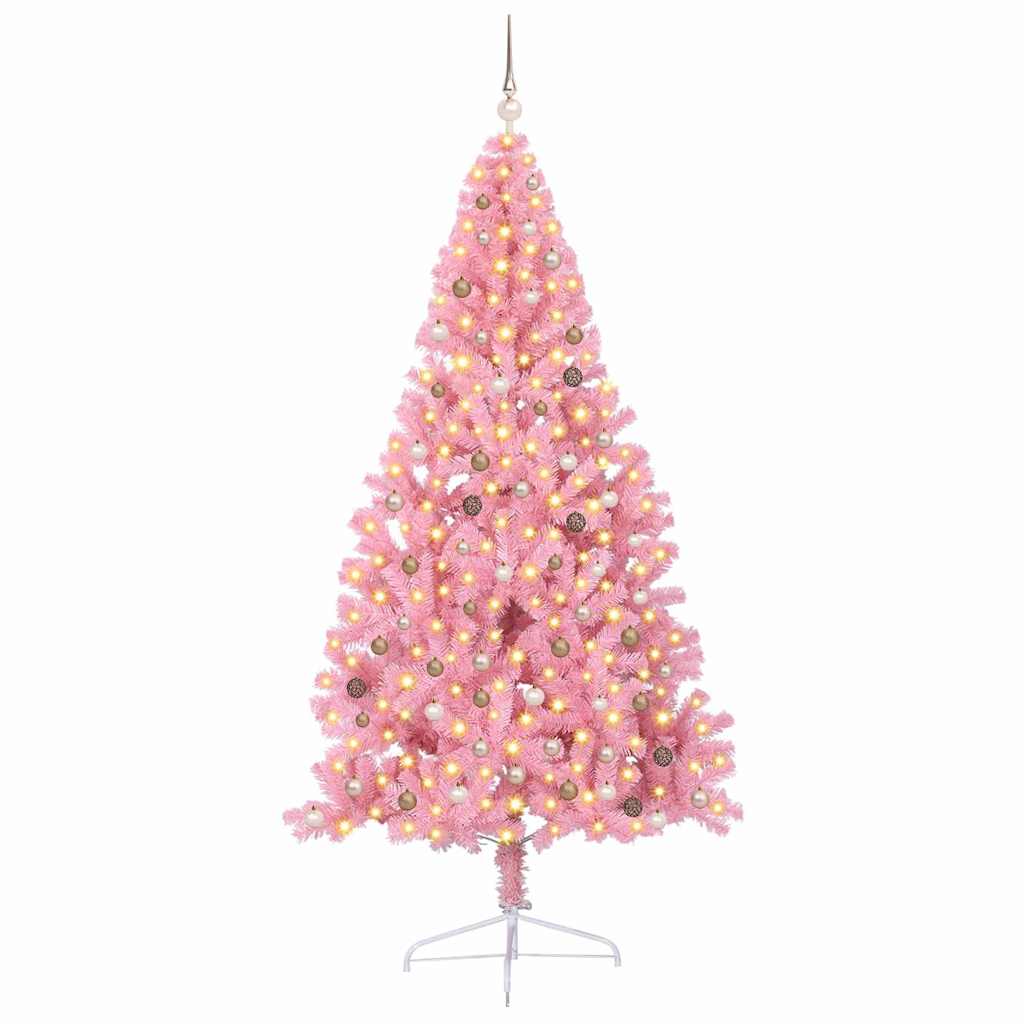 Artificial Pre-lit Christmas Tree with 300 LEDs Pink 240 cm PVC
