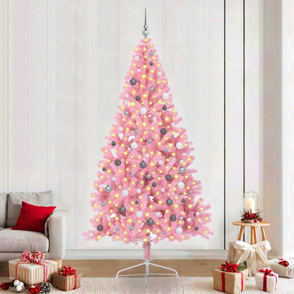 Artificial Pre-lit Christmas Tree with 300 LEDs Pink 240 cm PVC