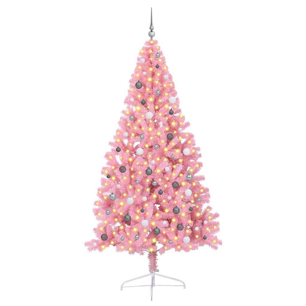 Artificial Pre-lit Christmas Tree with 300 LEDs Pink 240 cm PVC