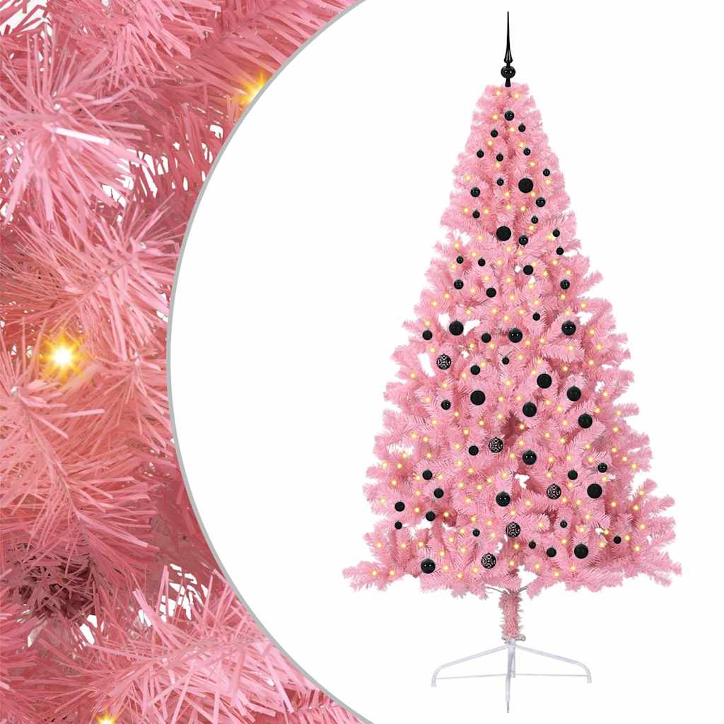 Artificial Pre-lit Christmas Tree with 300 LEDs Pink 240 cm PVC