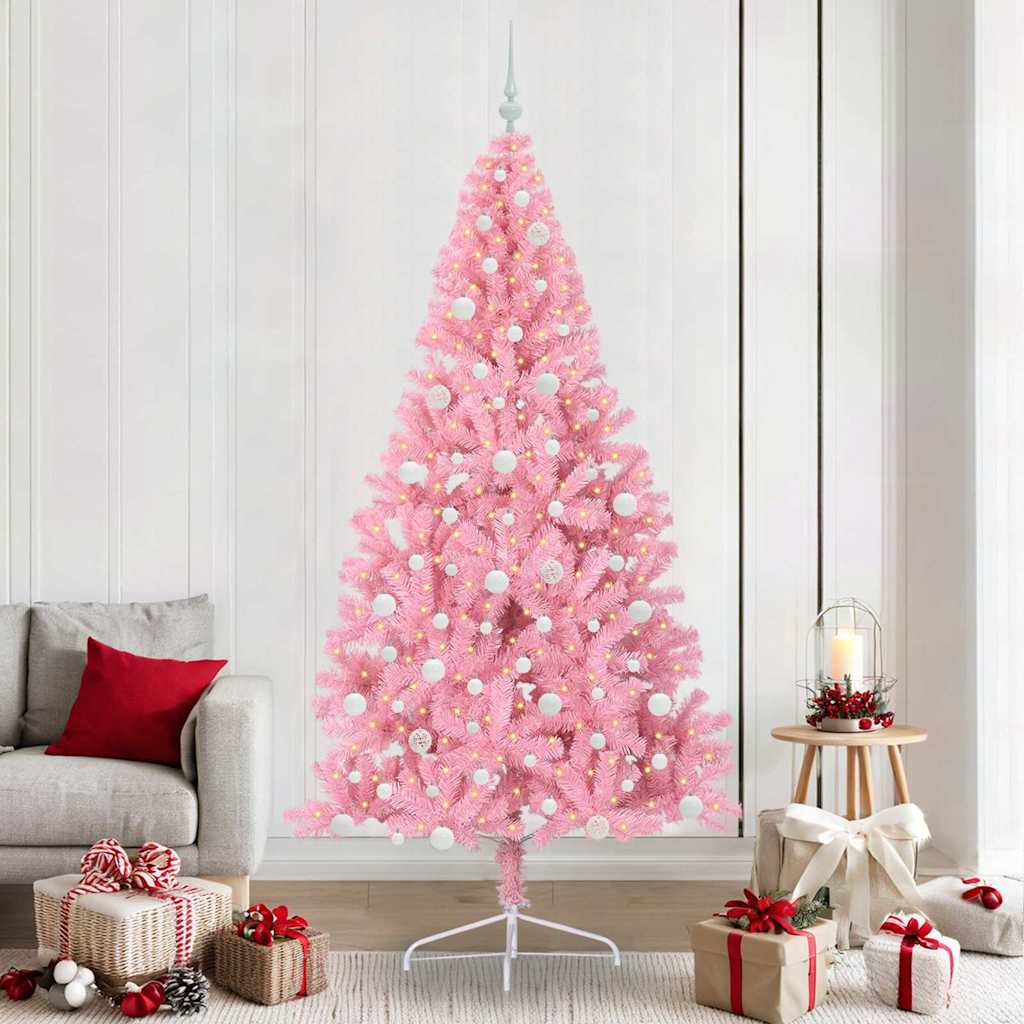 Artificial Pre-lit Christmas Tree with 300 LEDs Pink 240 cm PVC