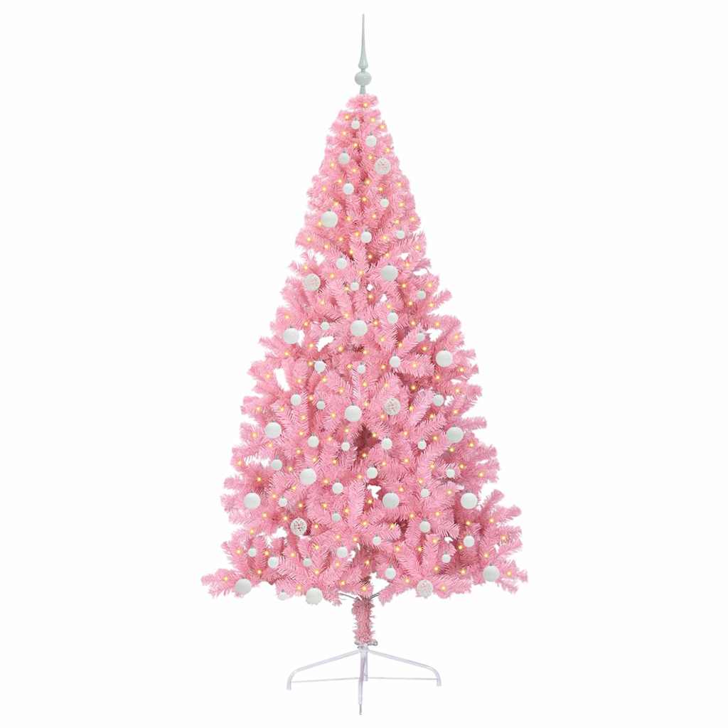 Artificial Pre-lit Christmas Tree with 300 LEDs Pink 240 cm PVC