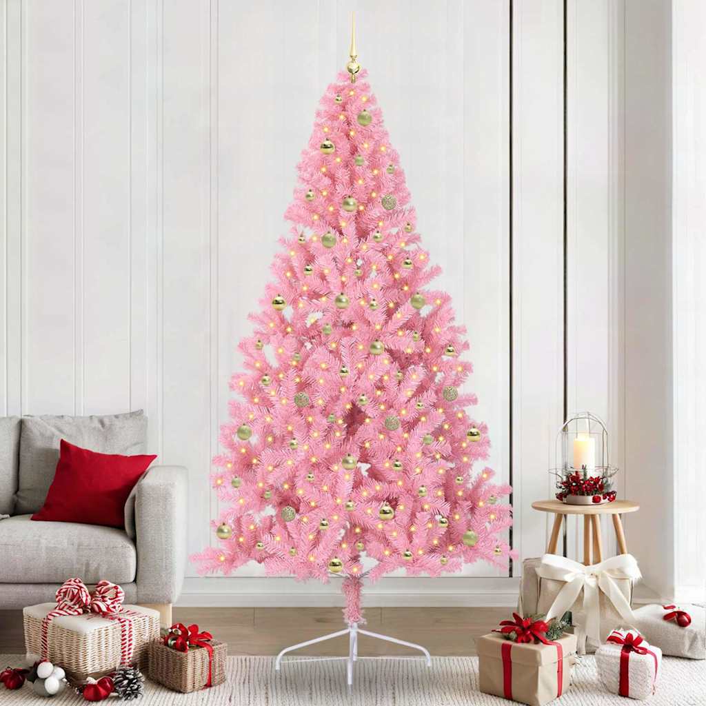 Artificial Pre-lit Christmas Tree with 300 LEDs Pink 240 cm PVC