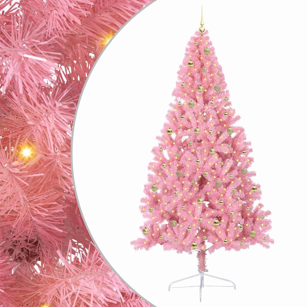 Artificial Pre-lit Christmas Tree with 300 LEDs Pink 240 cm PVC