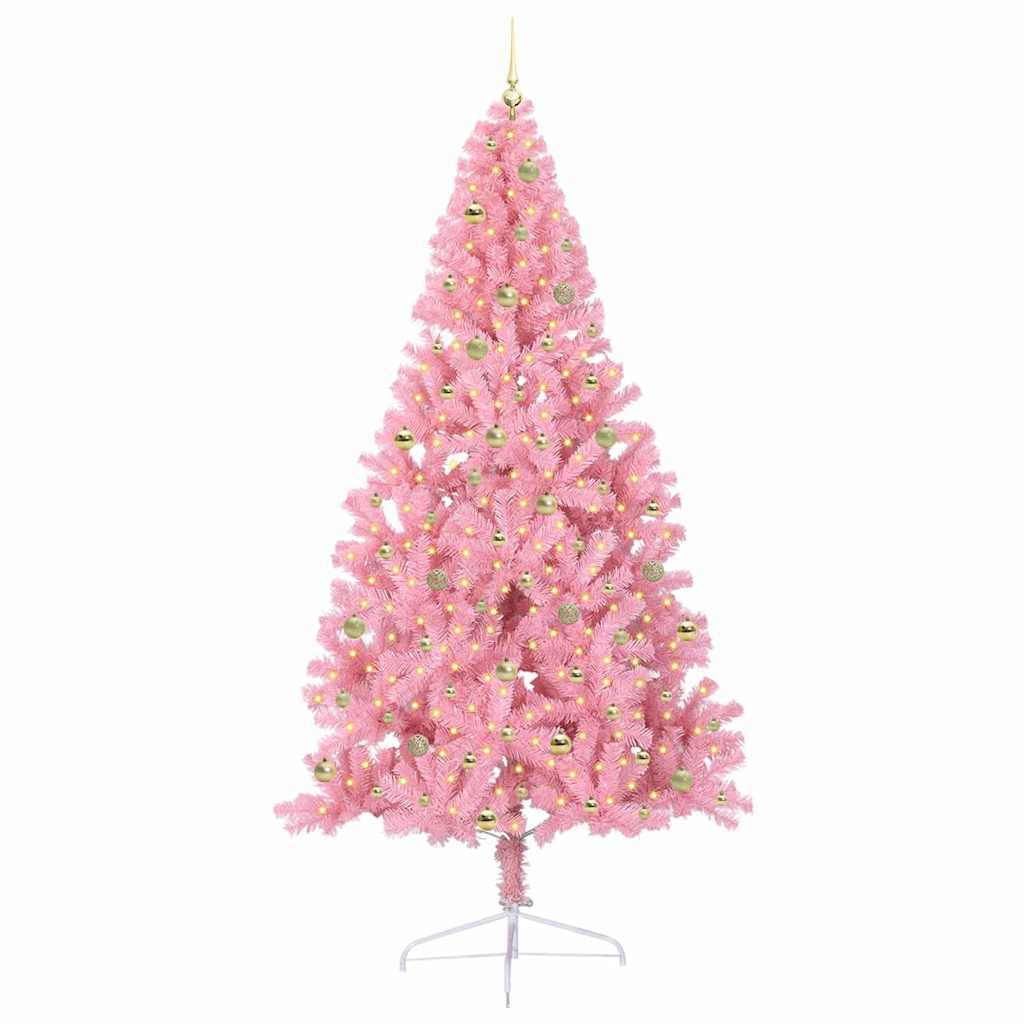 Artificial Pre-lit Christmas Tree with 300 LEDs Pink 240 cm PVC