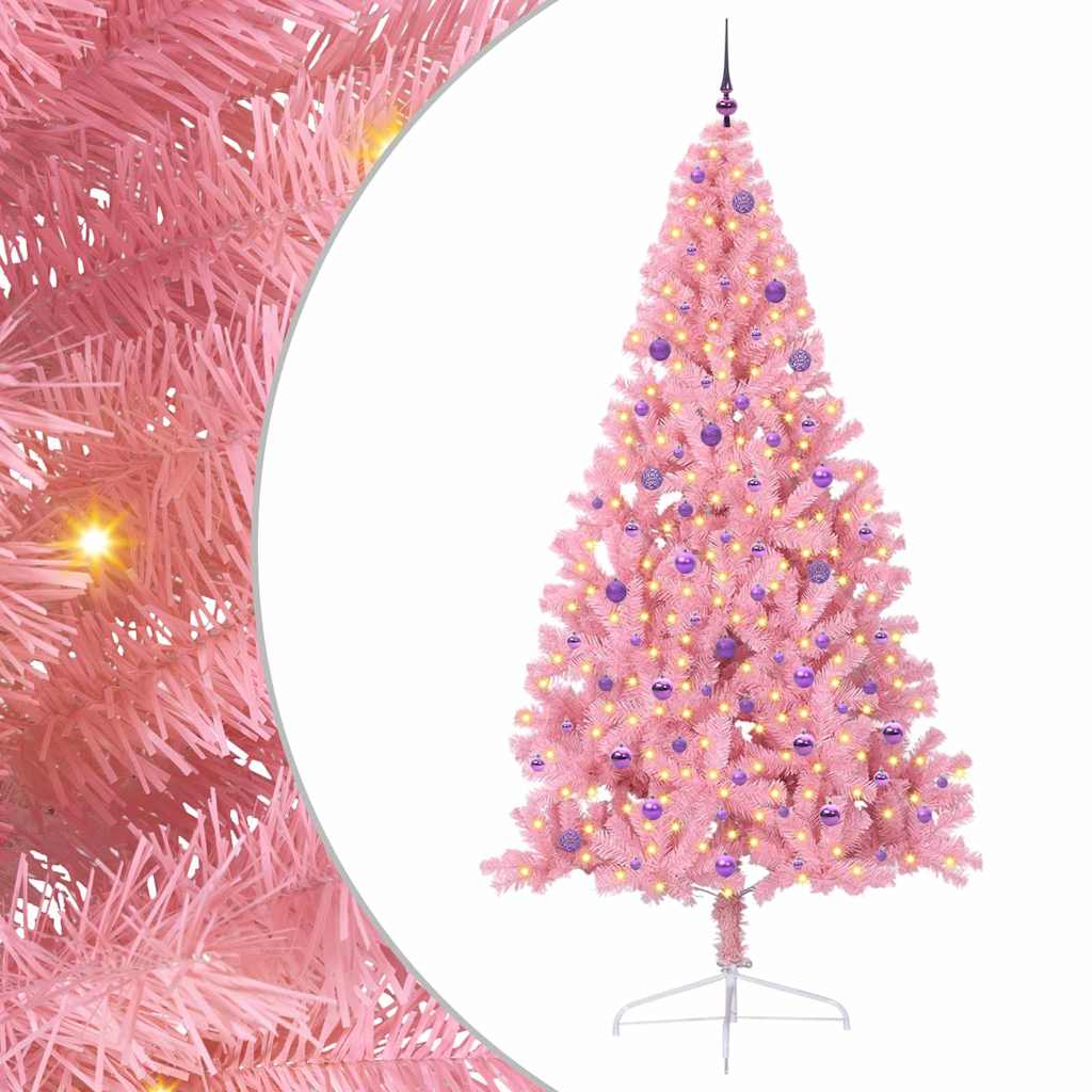 Artificial Pre-lit Christmas Tree with 300 LEDs Pink 240 cm PVC