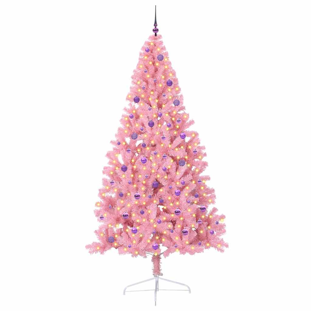 Artificial Pre-lit Christmas Tree with 300 LEDs Pink 240 cm PVC