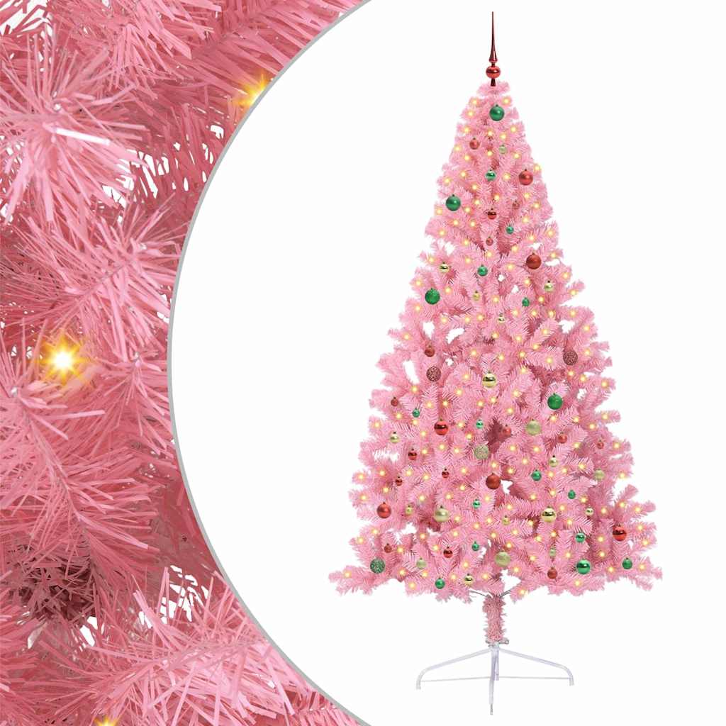 Artificial Pre-lit Christmas Tree with 300 LEDs Pink 240 cm PVC