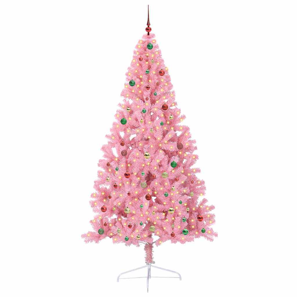 Artificial Pre-lit Christmas Tree with 300 LEDs Pink 240 cm PVC