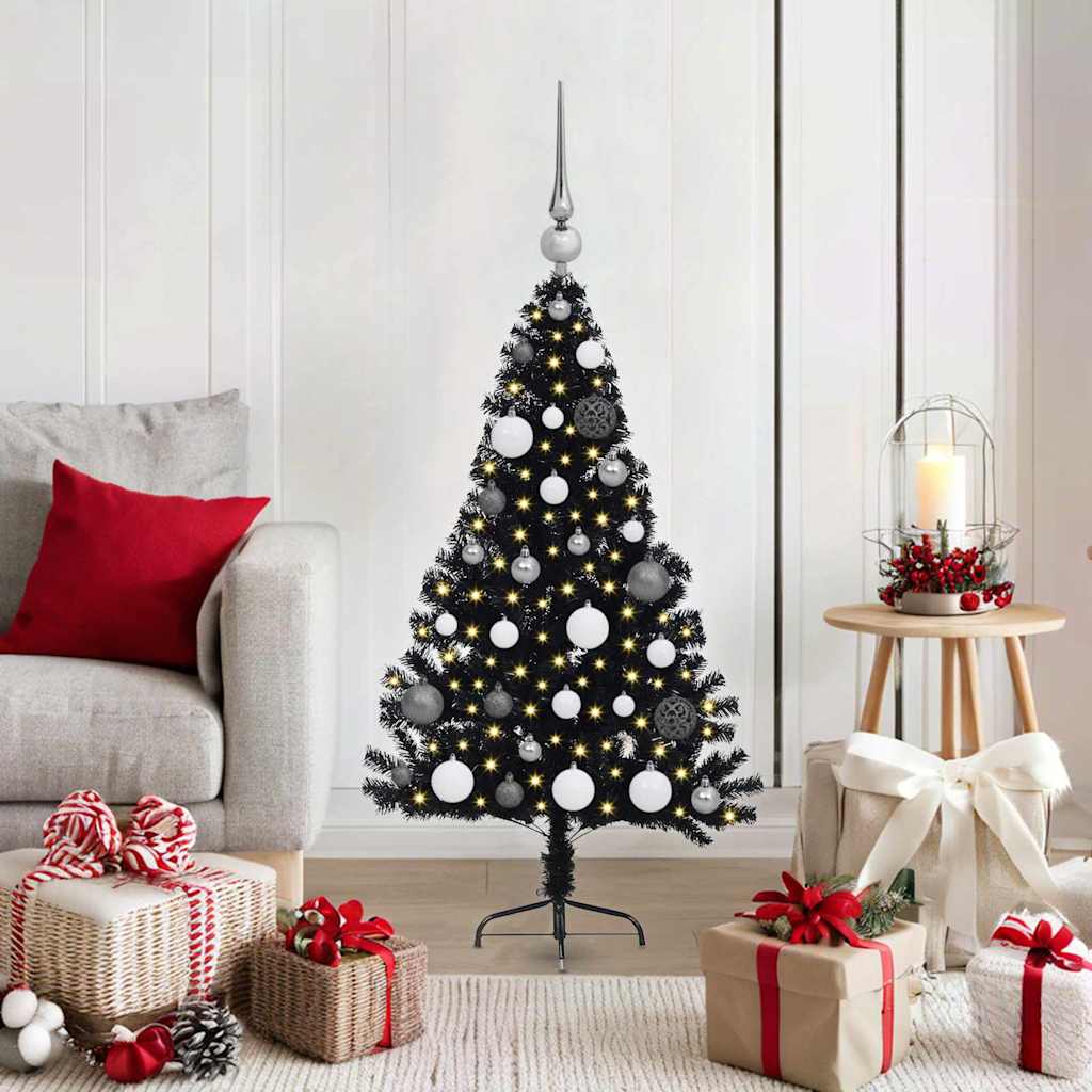 Artificial Pre-lit Christmas Tree Black 120 cm PVC