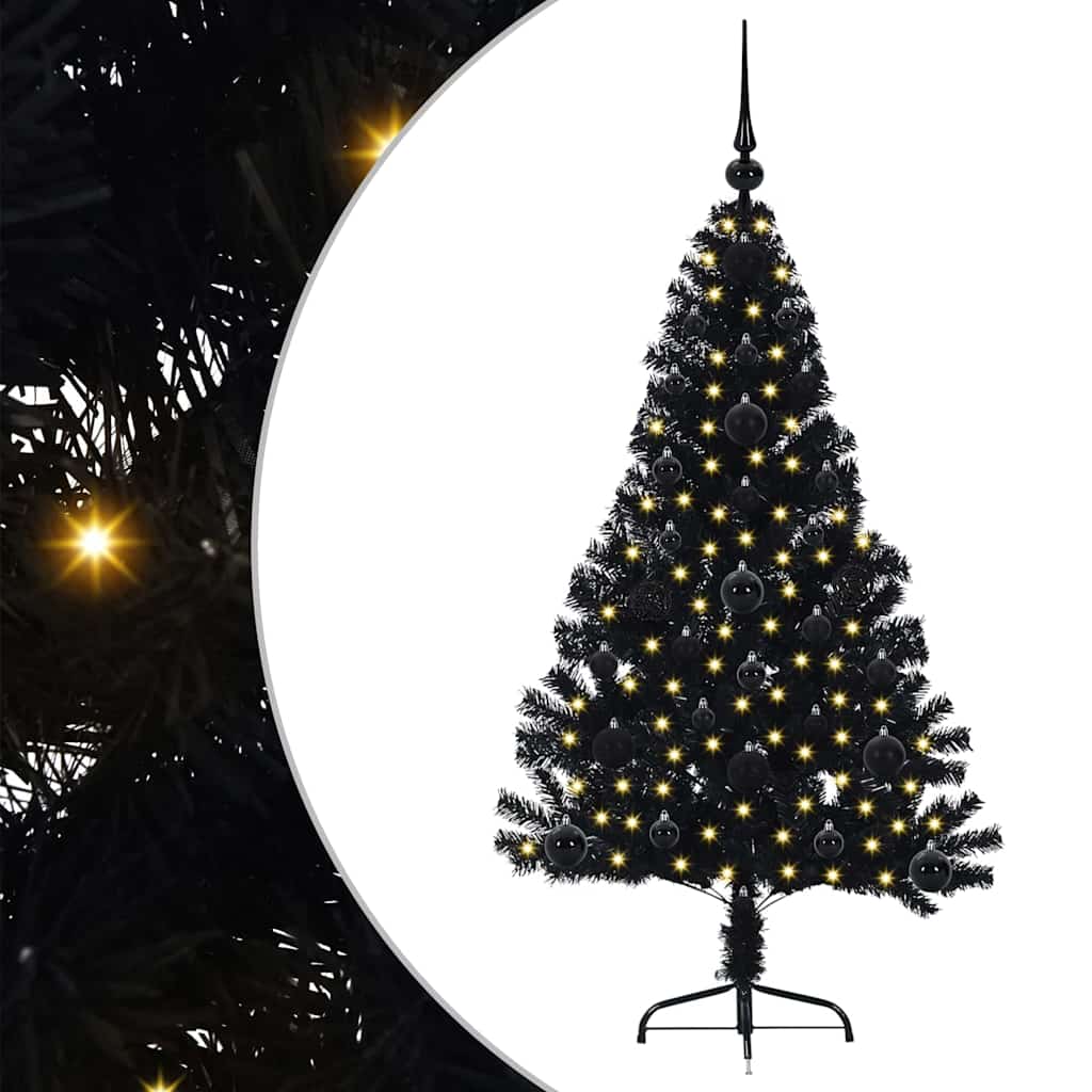 Artificial Pre-lit Christmas Tree Black 120 cm PVC