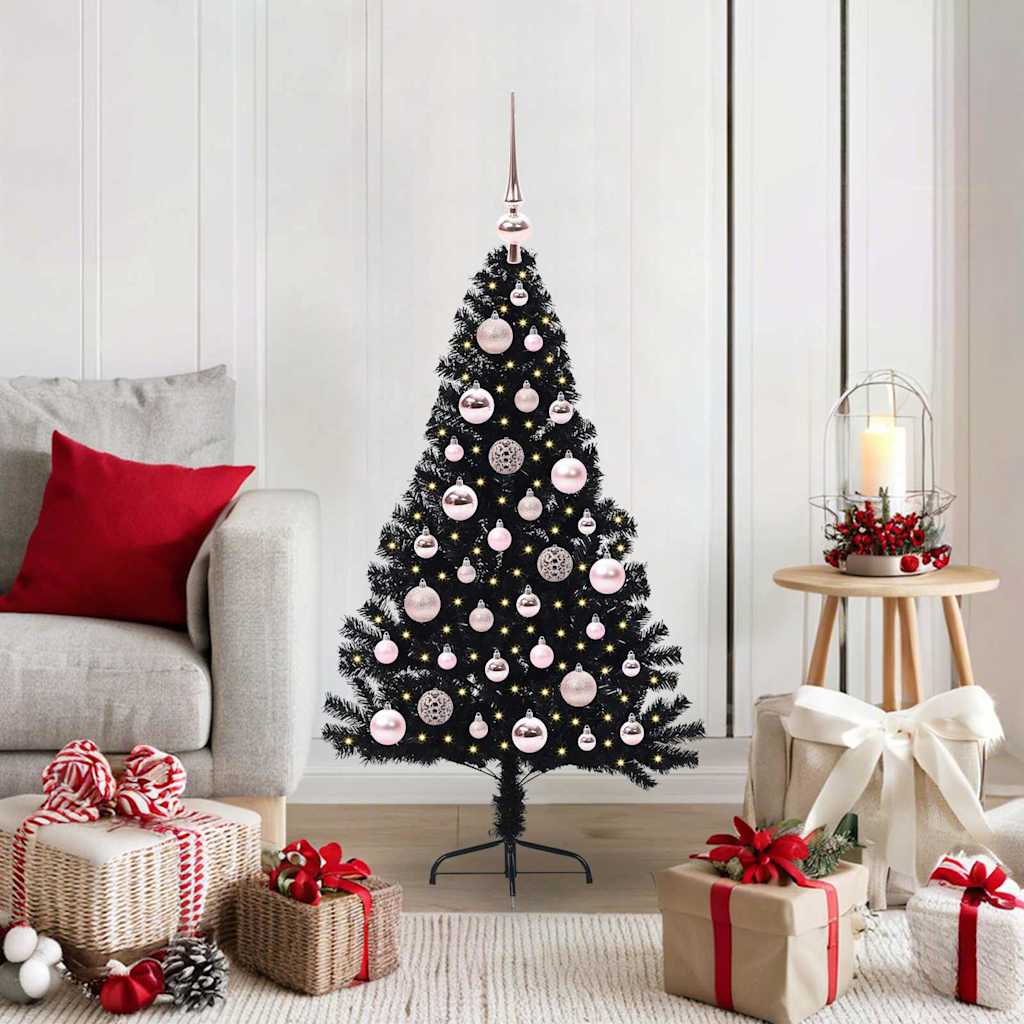 Artificial Pre-lit Christmas Tree Black 120 cm PVC