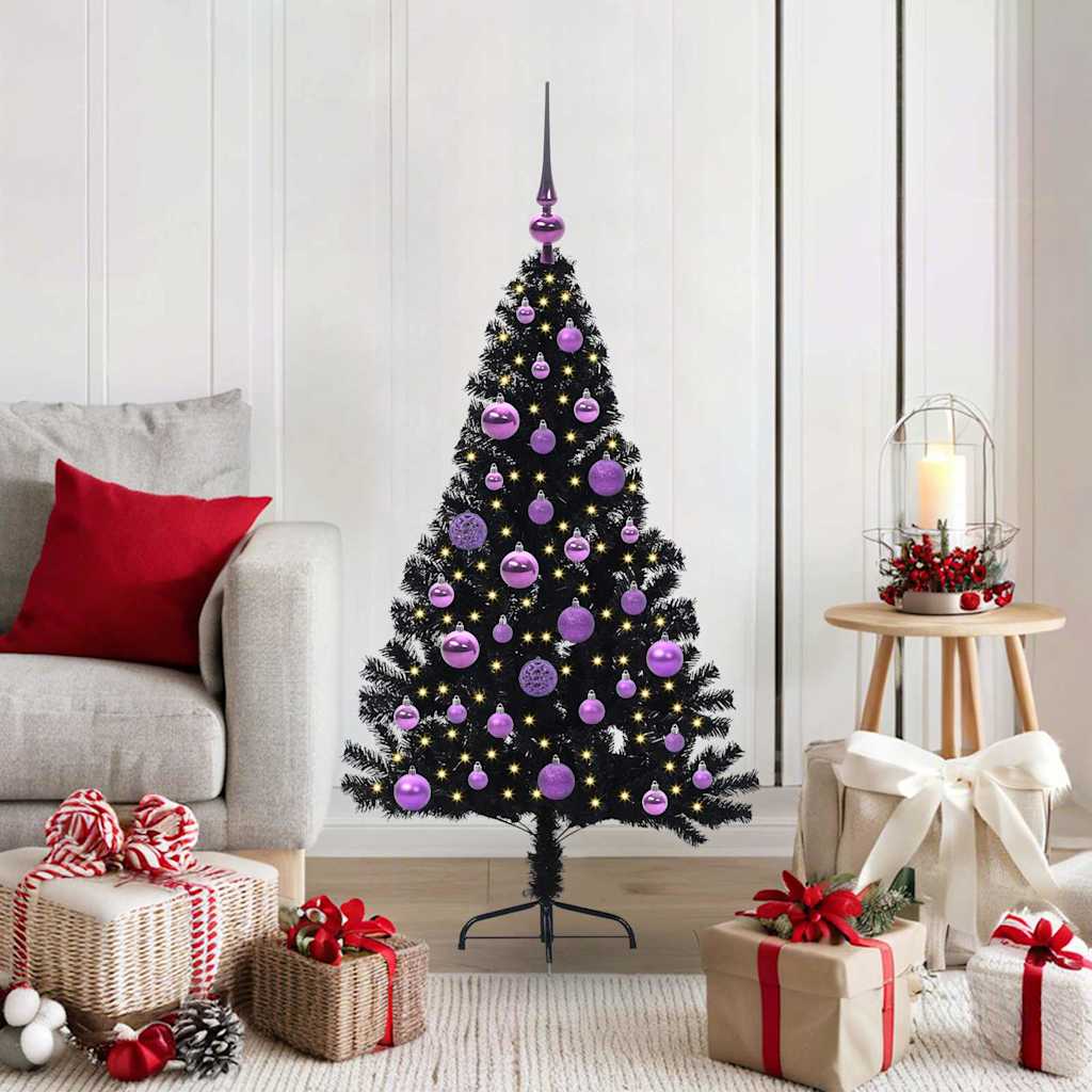 Artificial Pre-lit Christmas Tree Black 120 cm PVC