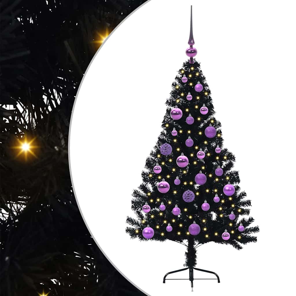Artificial Pre-lit Christmas Tree Black 120 cm PVC