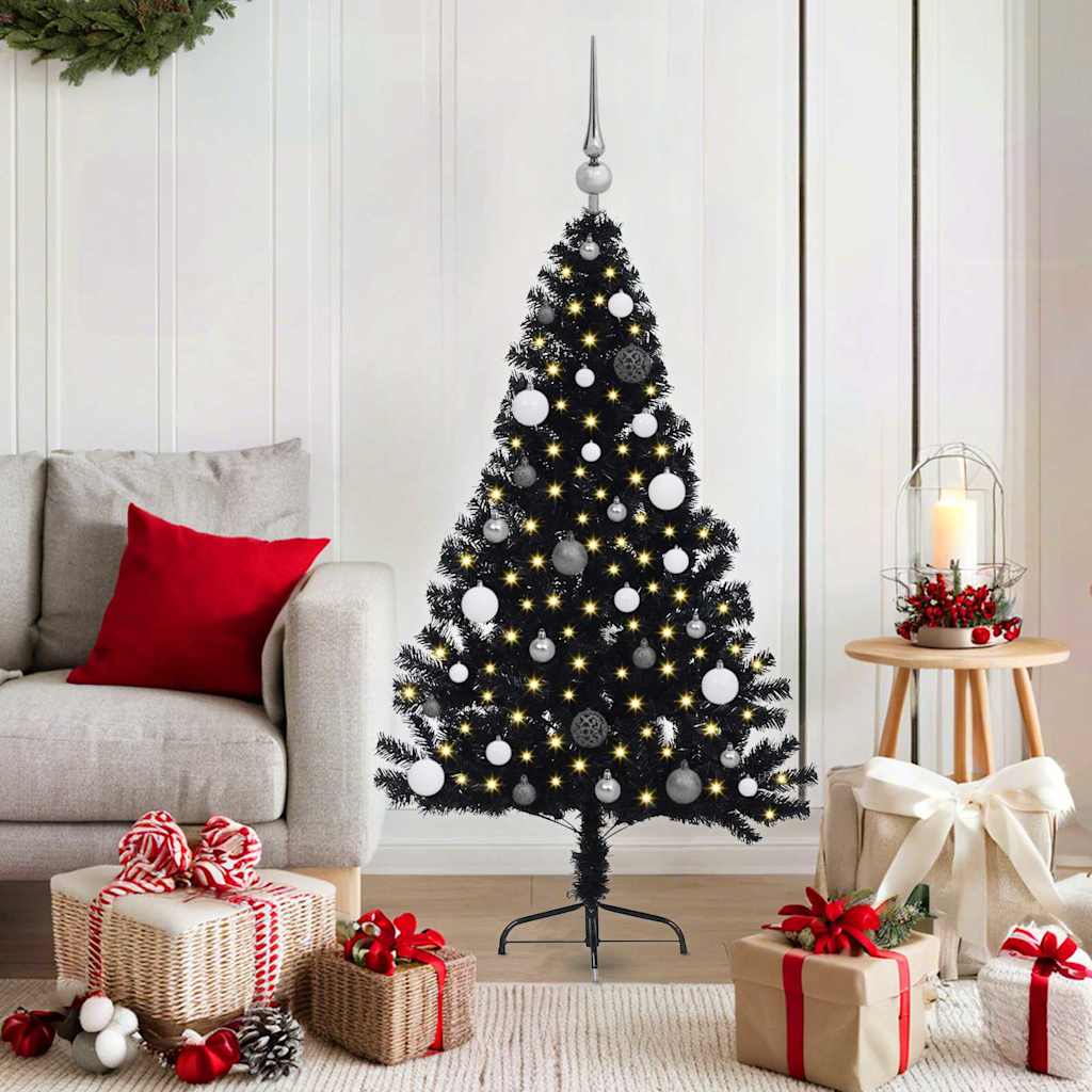 Artificial Pre-lit Christmas Tree Black 150 cm PVC