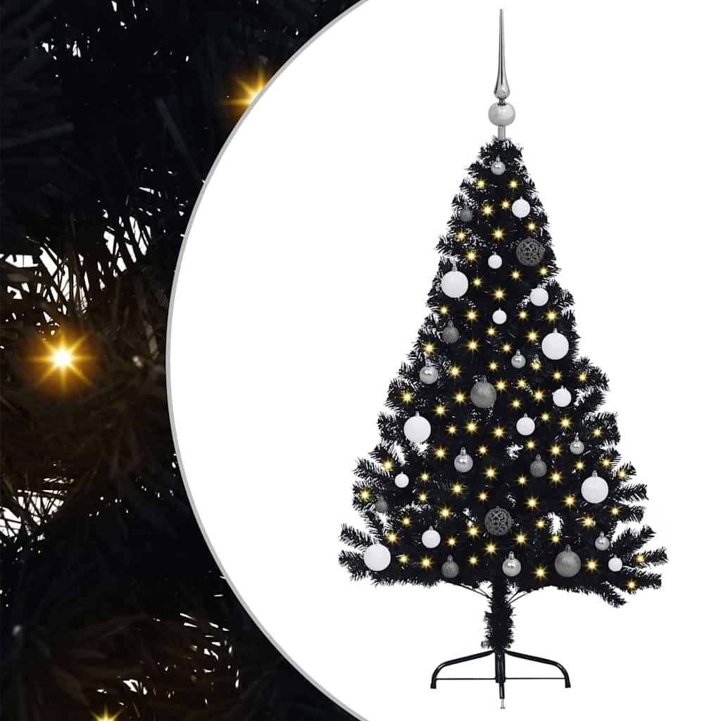 Artificial Pre-lit Christmas Tree Black 150 cm PVC