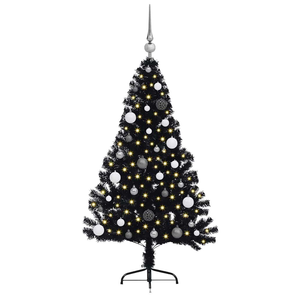 Artificial Pre-lit Christmas Tree Black 150 cm PVC