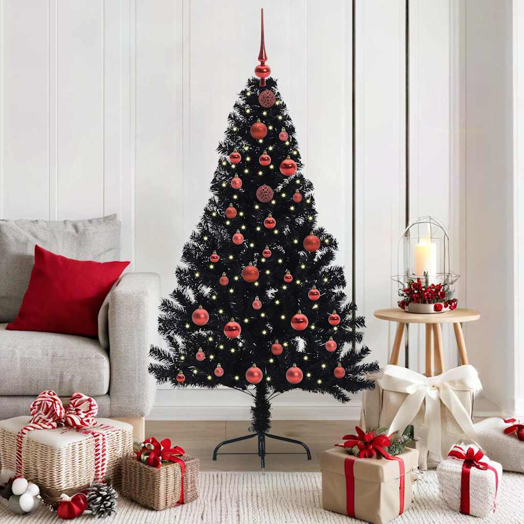 Artificial Pre-lit Christmas Tree Black 150 cm PVC