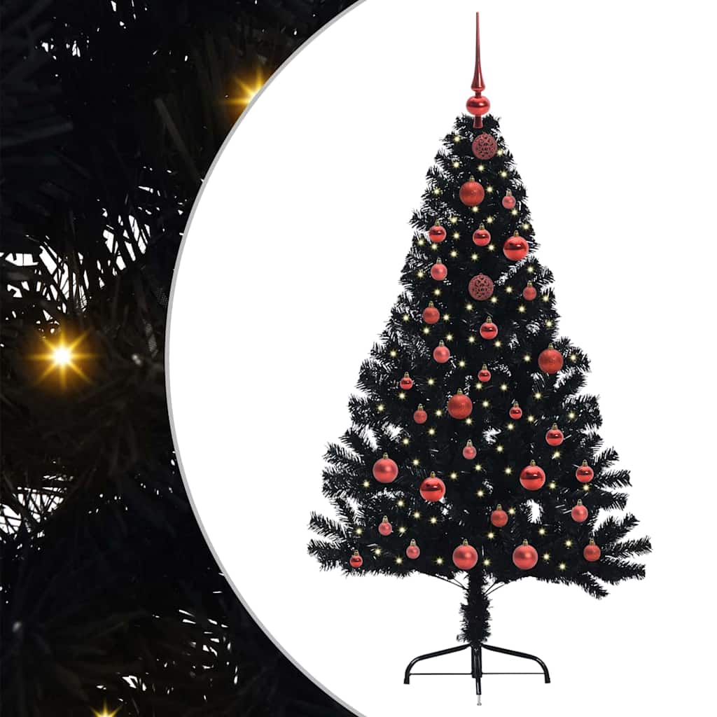 Artificial Pre-lit Christmas Tree Black 150 cm PVC