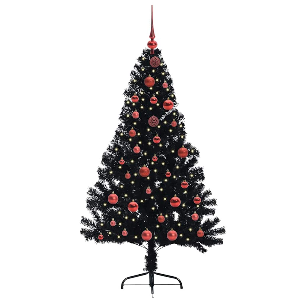 Artificial Pre-lit Christmas Tree Black 150 cm PVC