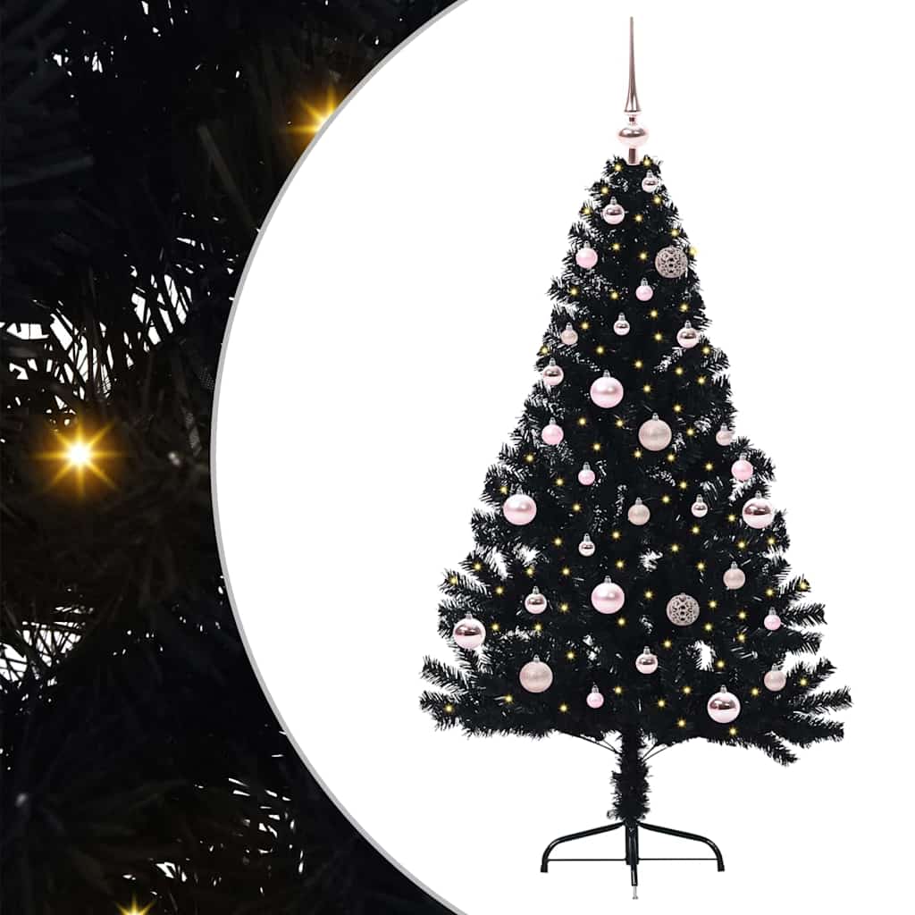 Artificial Pre-lit Christmas Tree Black 150 cm PVC