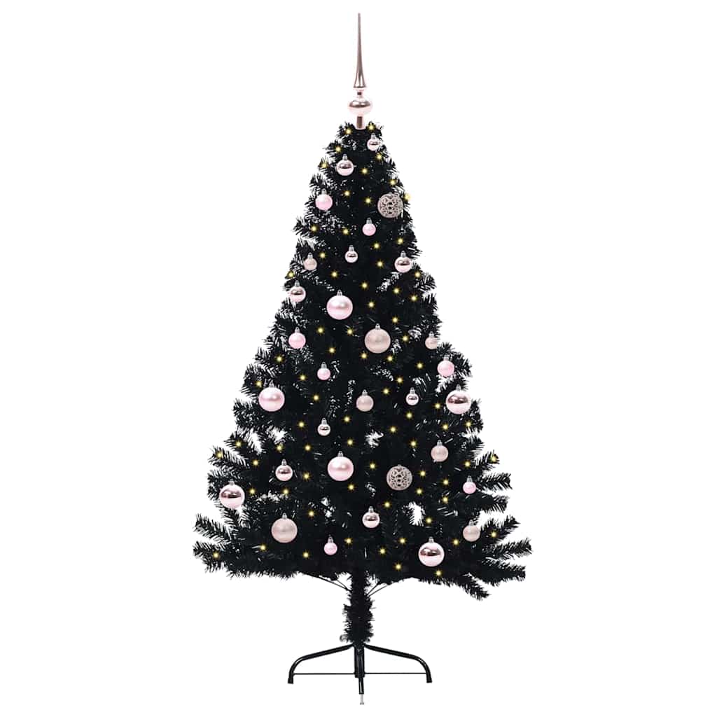 Artificial Pre-lit Christmas Tree Black 150 cm PVC