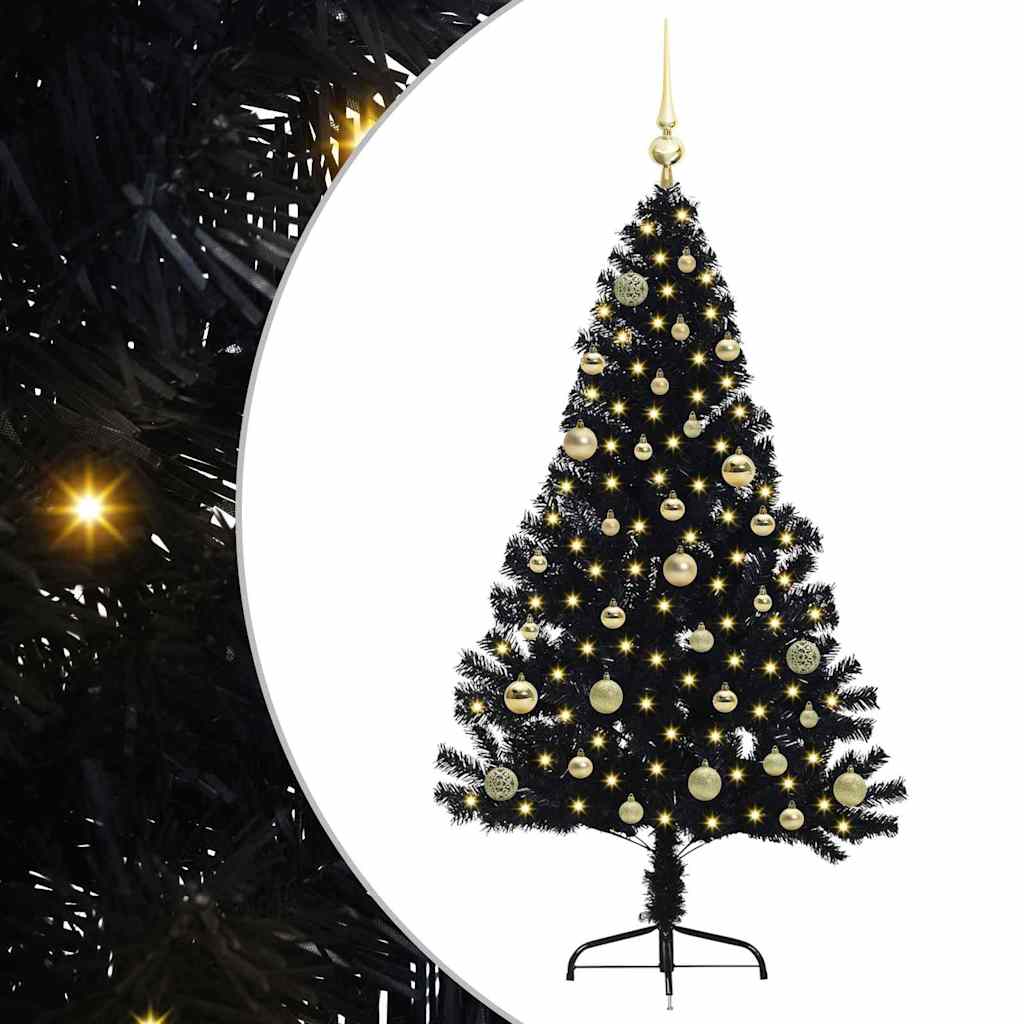 Artificial Pre-lit Christmas Tree Black 150 cm PVC