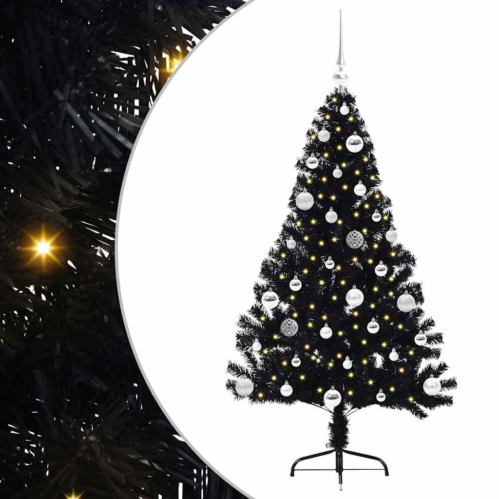 Artificial Pre-lit Christmas Tree Black 150 cm PVC