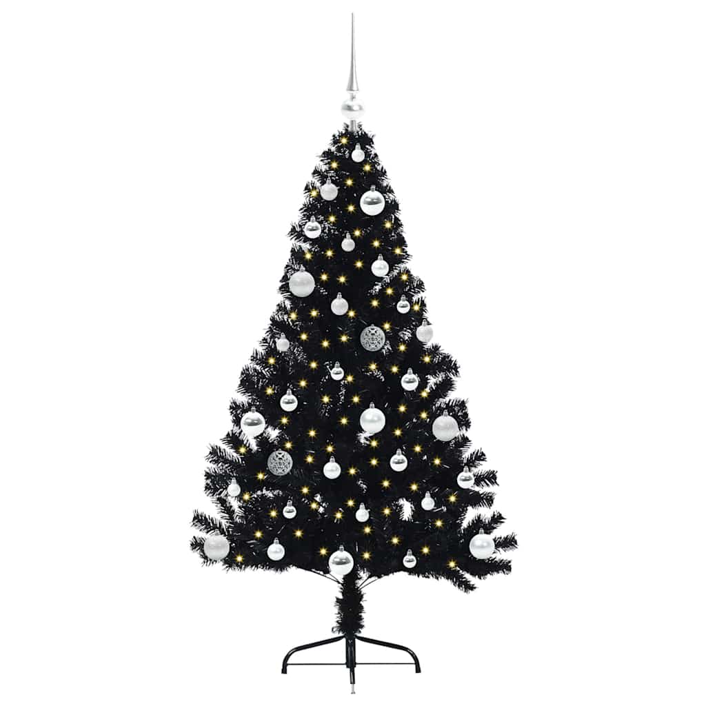 Artificial Pre-lit Christmas Tree Black 150 cm PVC
