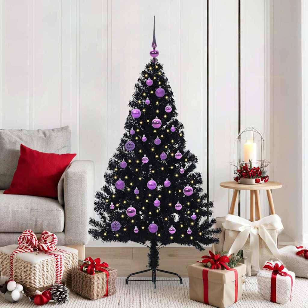 Artificial Pre-lit Christmas Tree Black 150 cm PVC