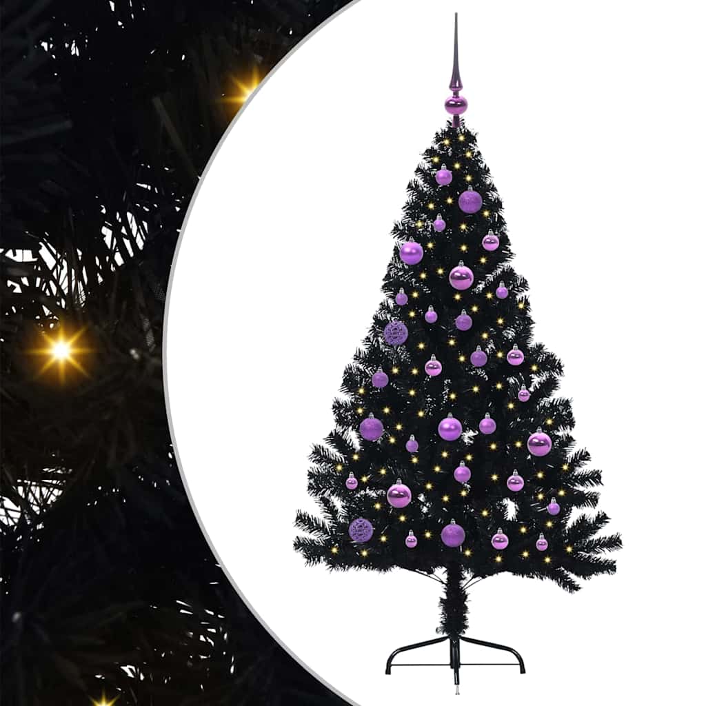 Artificial Pre-lit Christmas Tree Black 150 cm PVC