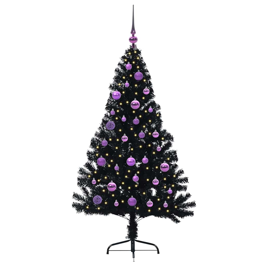 Artificial Pre-lit Christmas Tree Black 150 cm PVC