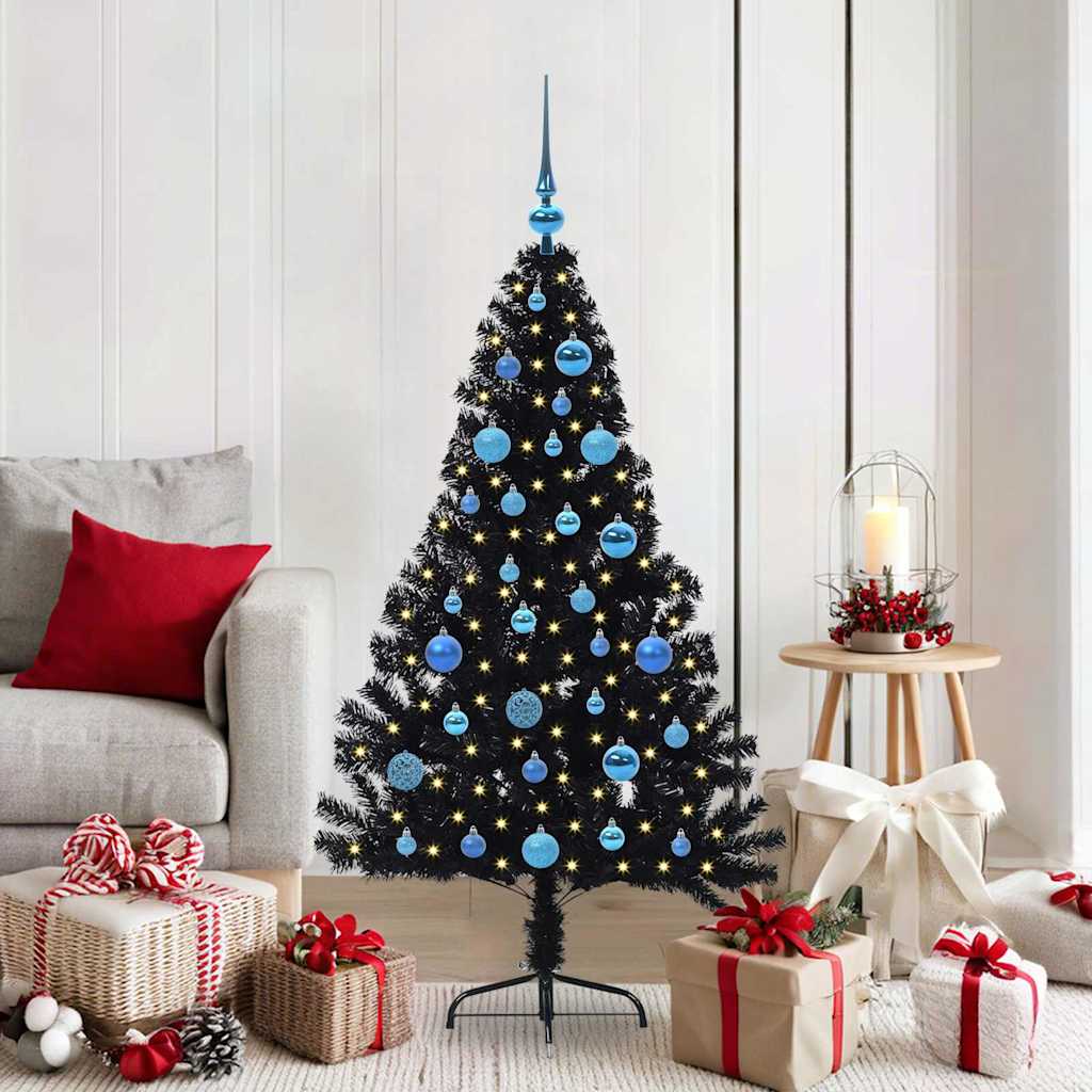 Artificial Pre-lit Christmas Tree Black 150 cm PVC