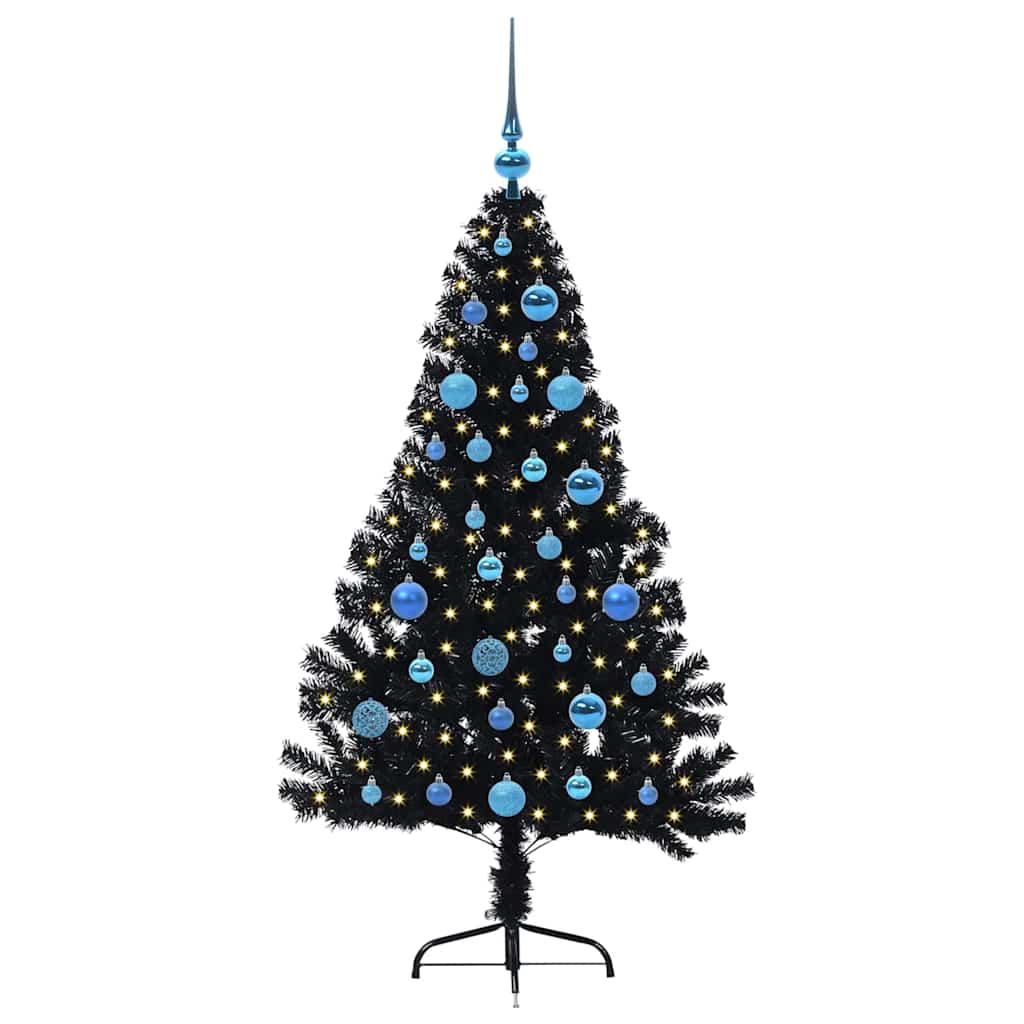 Artificial Pre-lit Christmas Tree Black 150 cm PVC