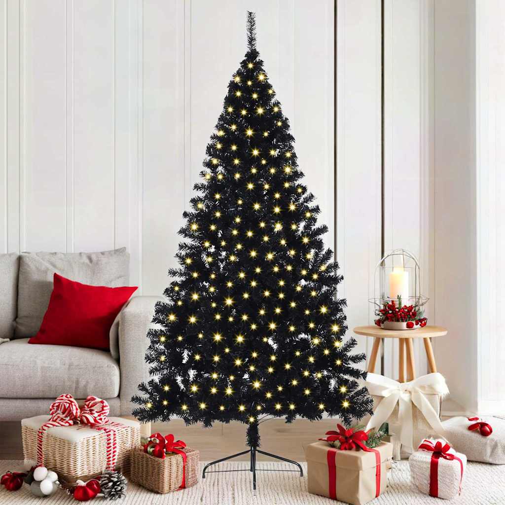 Artificial Pre-lit Christmas Tree Black 180 cm PVC