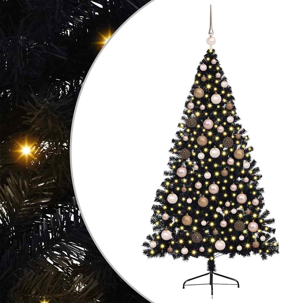 Artificial Pre-lit Christmas Tree Black 180 cm PVC