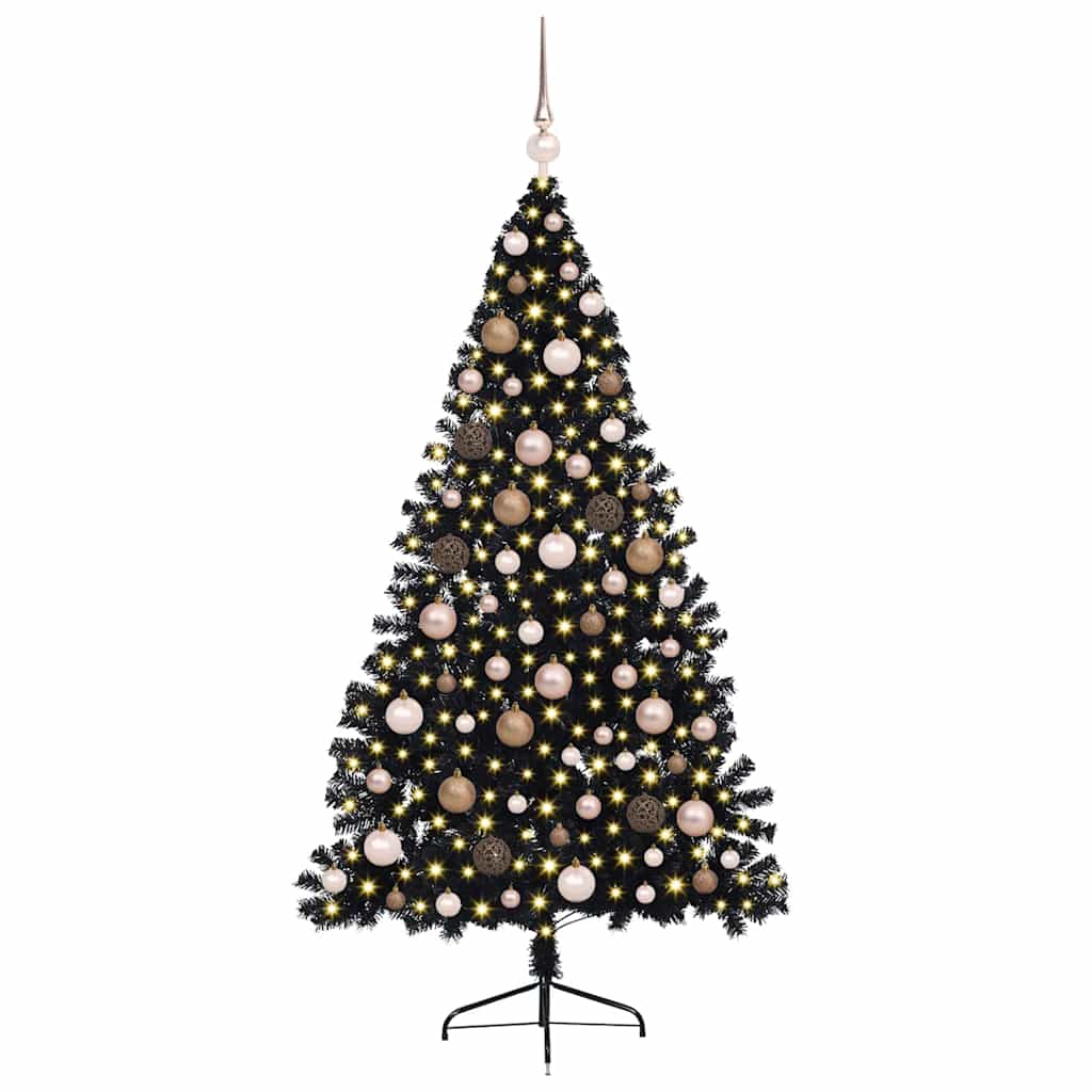 Artificial Pre-lit Christmas Tree Black 180 cm PVC