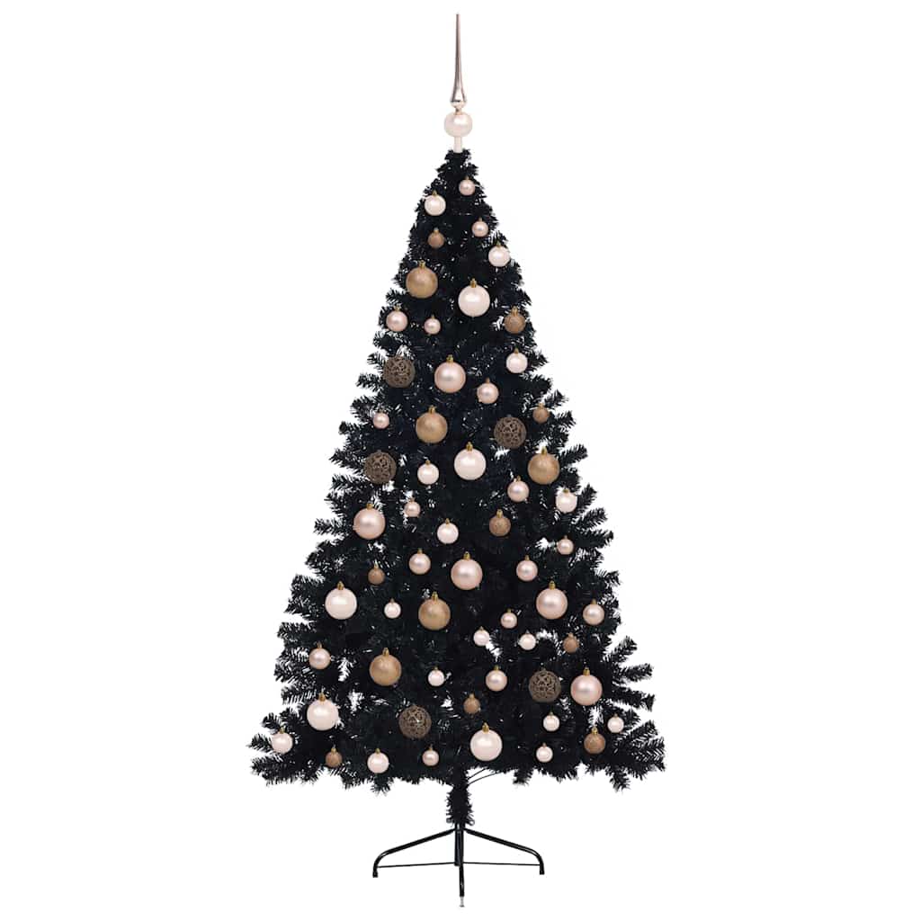 Artificial Pre-lit Christmas Tree Black 180 cm PVC