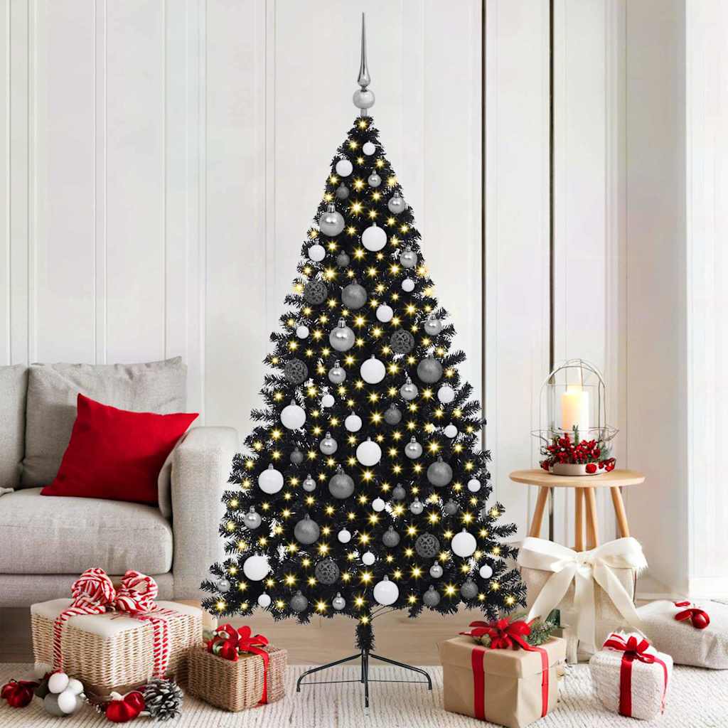 Artificial Pre-lit Christmas Tree Black 180 cm PVC