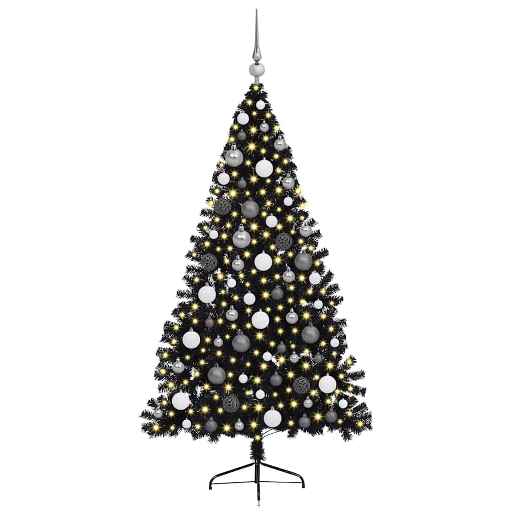 Artificial Pre-lit Christmas Tree Black 180 cm PVC
